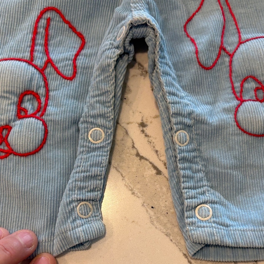 Charming Blue Kids Overalls with Bunny Embroidery - Picture 3 of 4